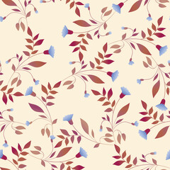 Seamless floral pattern based on traditional folk art ornaments. Colorful flowers on color background. Scandinavian style. Sweden nordic style. Vector illustration. Simple minimalistic pattern