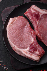 Raw pork on the bone or rib sliced with salt, spices and herbs