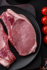 Raw pork on the bone or rib sliced with salt, spices and herbs