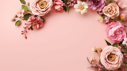 Fototapeta na wymiar Pink floral frame background. Illustration AI Generative.