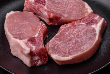 Raw pork on the bone or rib sliced with salt, spices and herbs