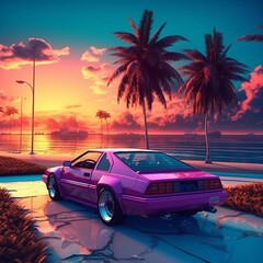 Auto im Sonnenuntergang
