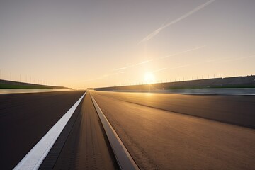 the sun is setting over a race track, generative ai