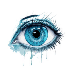 Realistic blue color eye ink painting with lashes, pupil, and Iris (Generative AI)