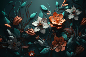 Fototapeta na wymiar three-dimensional flowers, 3d illustration background,