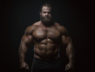 Fototapeta na wymiar a heavy weight bodybuilder in dark background. Generative AI