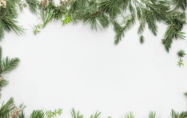A white background with pine needles around and a blank space