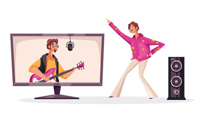Karaoke home music party concept. Vector graphic design illustration