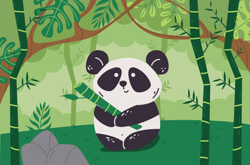 Bamboo panda bamboo forest jungle background concept. Vector graphic design illustration