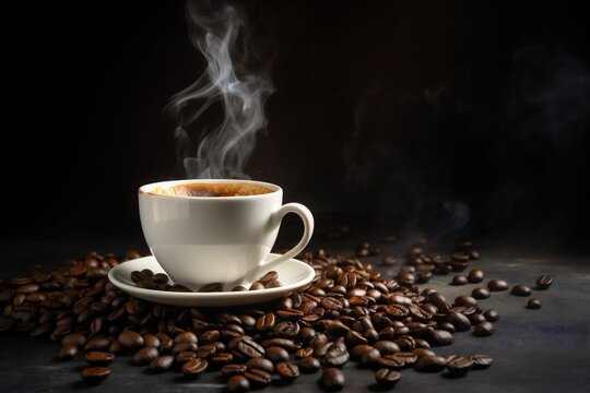 bean aroma breakfast brown cup drink cafe morning mug espresso. Generative AI. © SHOTPRIME STUDIO
