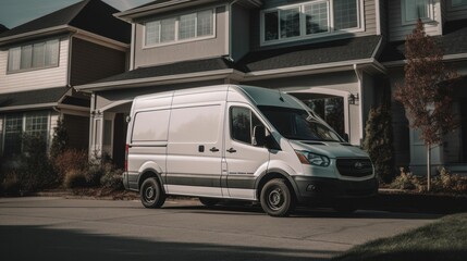 Fototapeta na wymiar A courier van making a delivery in a suburban. AI generated