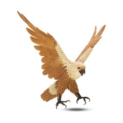 Eagle fly wood carving isolated on white background