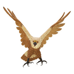 Flying eagle wood carving isolated on transparent background