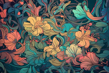 Flora background, Art Nouveau style. Seamless background.