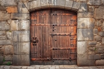 Plakat Wooden doors in medieval castle. Ai