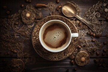 Obraz na płótnie Canvas aroma breakfast cafe morning espresso brown drink cup bean mug. Generative AI.