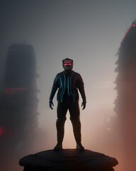 a man in cyberpunk city