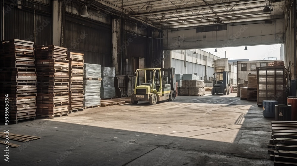 Aufkleber a loading dock with forklifts and pallets. ai generated