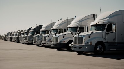A line of semi trucks waiting to be inspected. AI generated