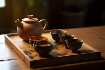 Japanese tea ceremony interior in traditional style. Generative AI