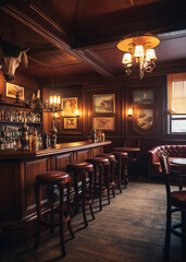 Fototapeta na wymiar Vintage traditional cowboy pub interior for design. Generative AI