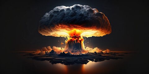 AI Generative. AI Generated. Illustration of huge atomic mushroom explosion. Scary catastrophe vibe. Graphic Art - obrazy, fototapety, plakaty