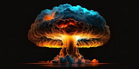 AI Generative. AI Generated. Illustration of huge atomic mushroom explosion. Scary catastrophe vibe. Graphic Art