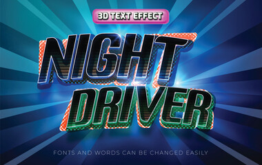 Night driver 3d editable text effect style