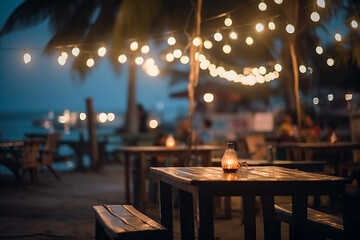 Blur and bokeh of beach bar restaurant for background. Generative Ai.