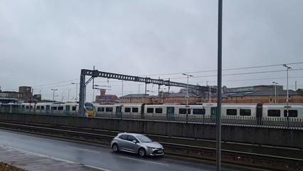 Low Angle Footage of Luton Central Railway Station and Train on Tracks, The Footage Was Captured on May 6th, 2023