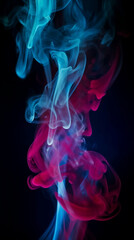 Obraz premium Color smoke abstract background. Cold and hot contrast. Defocused blue red contrast. Vapor floating cloud texture. Generative AI