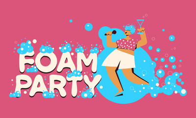 Foam party, dancing in bubbles concept