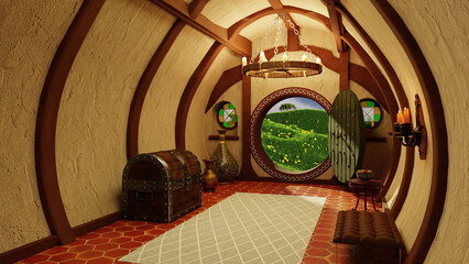 A hobbit house in the beautiful land of the hobbits. - obrazy, fototapety, plakaty