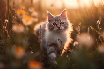 Naklejka na ściany i meble cat playing in the grass- Ai