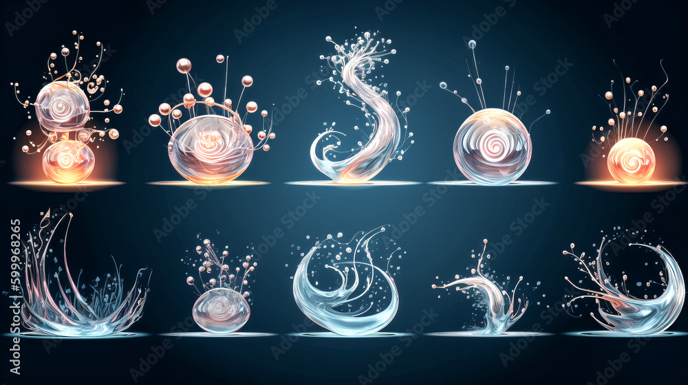 Poster a 3d illustration of a set of pure water splashes was created - generative ai.