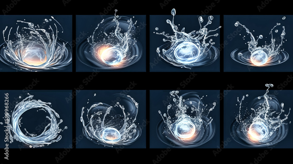 Aufkleber 3d illustration of a set of pure water splashes created - generative ai.