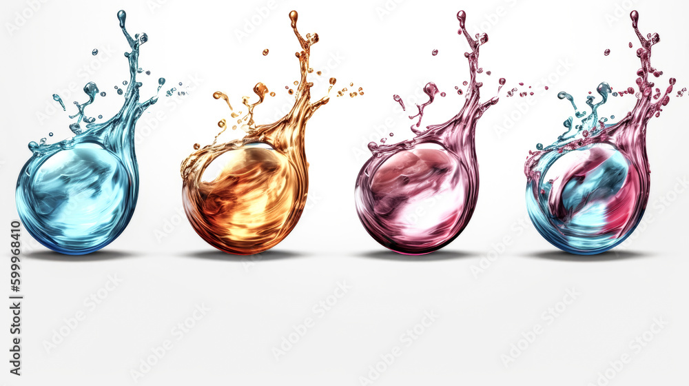 Poster a 3d illustration of a set of pure water splashes was created - generative ai.