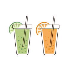 Fruit Drinks Beverage set isolated on white background. Vector illustration.