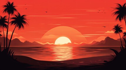Sunset on summer beach background vector illustration Generative AI