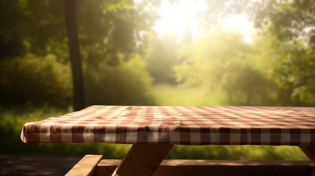 Picnic. Empty table for Your photo montage or product display Generative AI