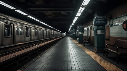 A subway train station platform. AI generated