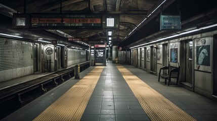 A subway train station platform. AI generated