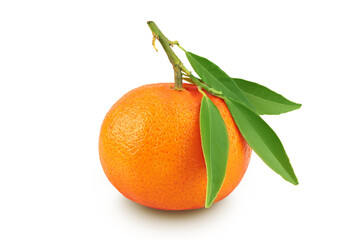 Tangerine or clementine with green leaf isolated on white background with full depth of field.