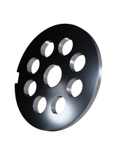 Meat grinder metal parts, 3D rendering, black and white, transparent, without background