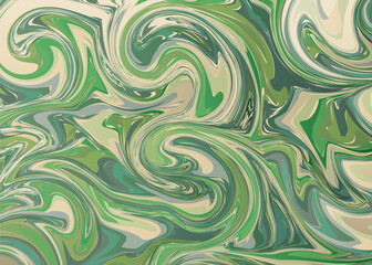 Colorful vector green marbling texture, watercolor abstract background. Ebru.
