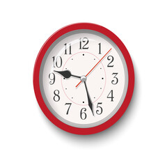 Vector elegant red oval wall clock isolated on white background