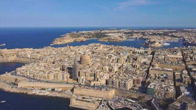 View of Valletta, Malta island, Europe. Old city and Mediterranean sea