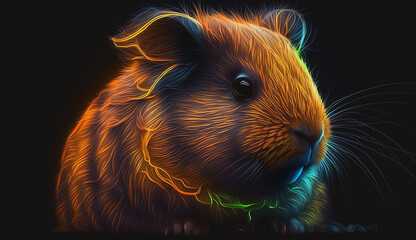 Abyssinian Guinea Pig face neon light AI Generated illustration