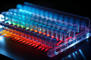 DNA gel electrophoresis results. DNA, background Generative AI