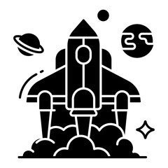 Conceptual solid design icon of rocket 